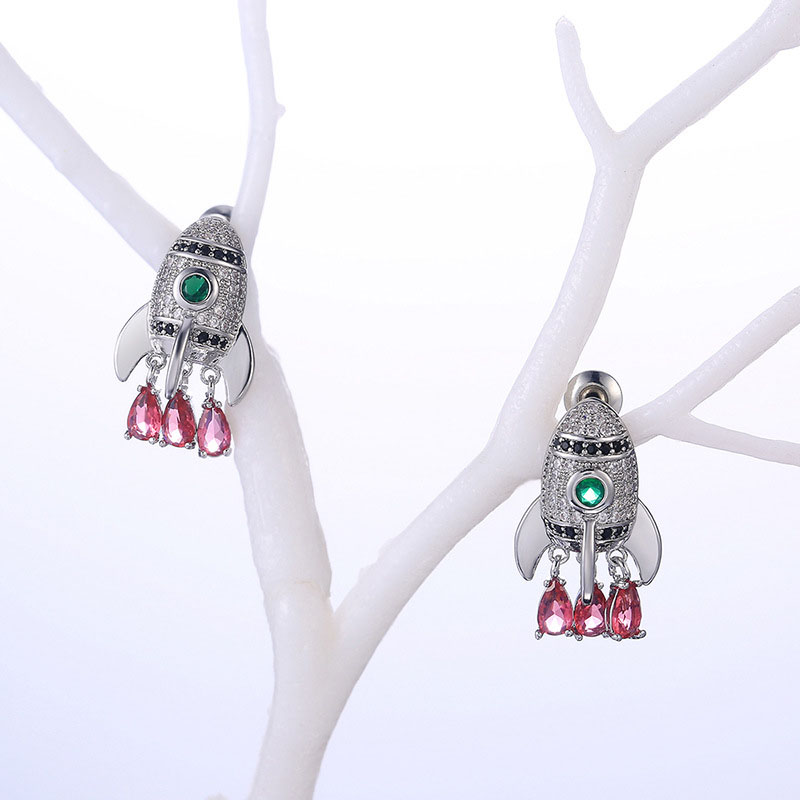 Creative Rocket Shape Multi-color Zirconia Earrings Distributor