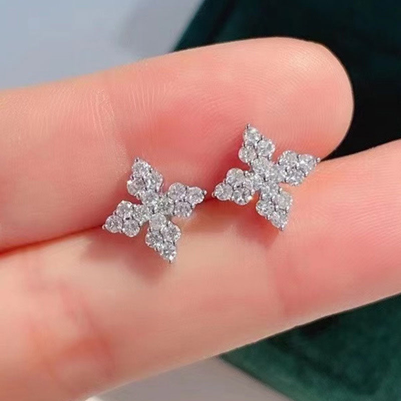 Wholesale Jewelry Fashion Simple Four-leaf Clover Zirconia Earrings Elegant Flower Earrings
