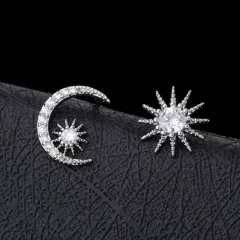 Wholesale Jewelry Creative Asymmetric Full Diamond Star And Moon Earrings