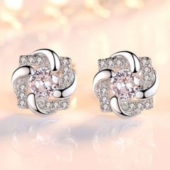 Wholesale Jewelry Stereoscopic Flower Petals Micro-encrusted Zirconia Earrings Fashion Versatile Square Earrings