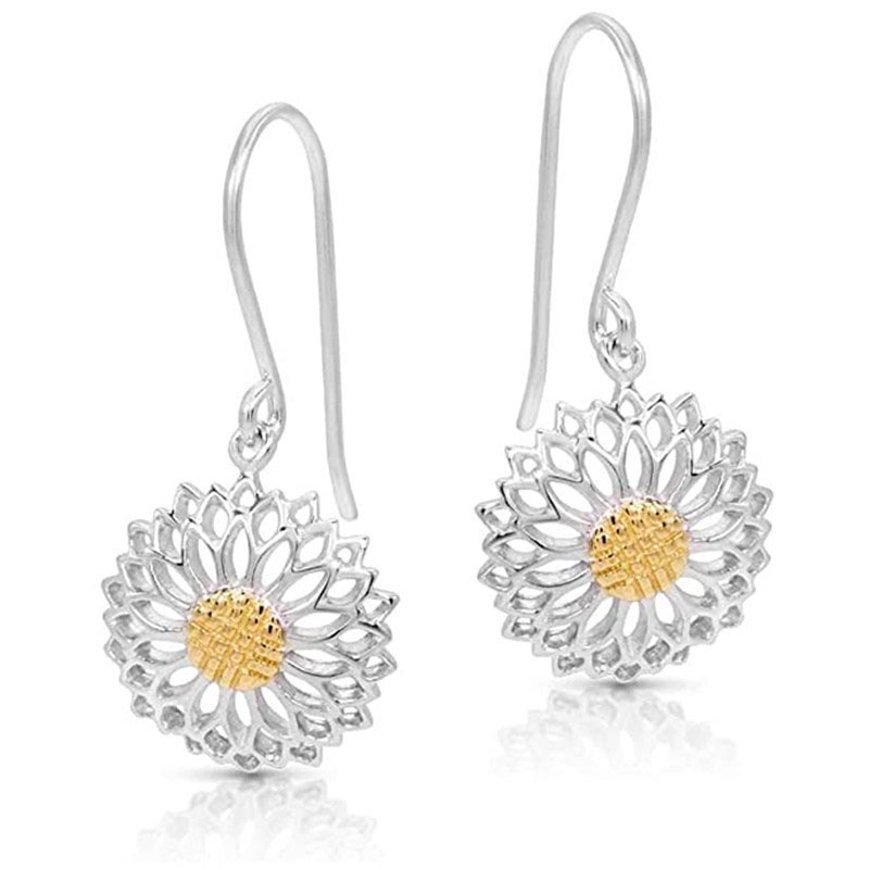 Wholesale Jewelry French Hollow Two-color Small Daisy Earrings Vintage Senior Earrings