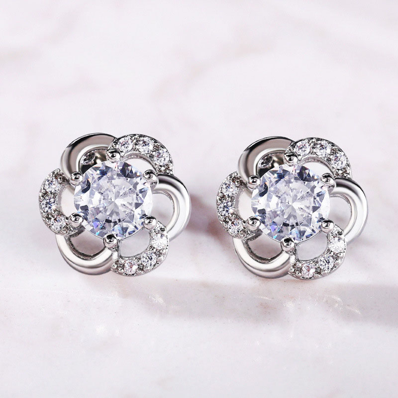 Wholesale Jewelry Korean Fashion Flash Diamond Flower Earrings Female Exquisite Zircon Earrings