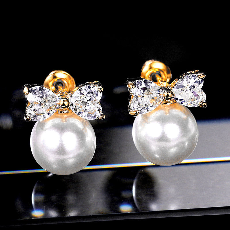 Wholesale Jewelry Cute Bow Imitation Pearl Earrings Female Fashion Temperament Short Section