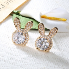 Wholesale Jewelry Cute Kawaii Rabbit Sweet Small Zirconia Animal Earrings