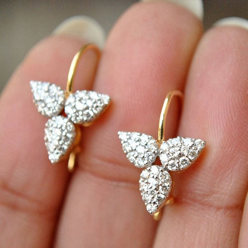 Wholesale Jewelry Micro-set Zirconia Trefoil Earrings Hooks For Women