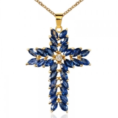 Exquisite Vintage Cross With Blue Crystal Necklace Distributor