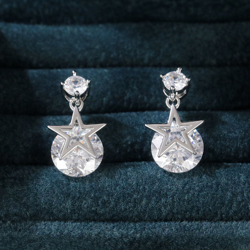 Wholesale Jewelry Creative Pentagram Zircon Earrings Long Ladies Star Dangling Earrings