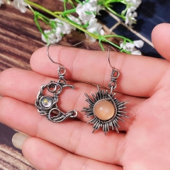 Wholesale Jewelry Bohemian Wind Sun Moon Earrings Imitation Moonstone Asymmetric Earrings