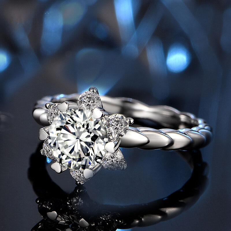 Imitation Moissanite Twisted Arm Snowflake White Gold Plated Flower Ring Supplier