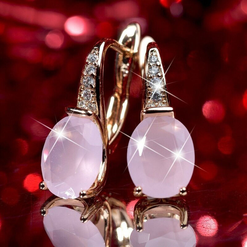 Wholesale Jewelry Pink Oval Earrings  Gold Teardrop Earrings