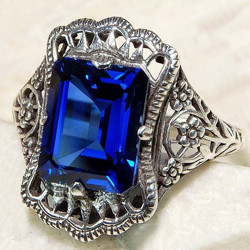 Palace Style Openworked Treasure Blue Zirconia Ring Supplier