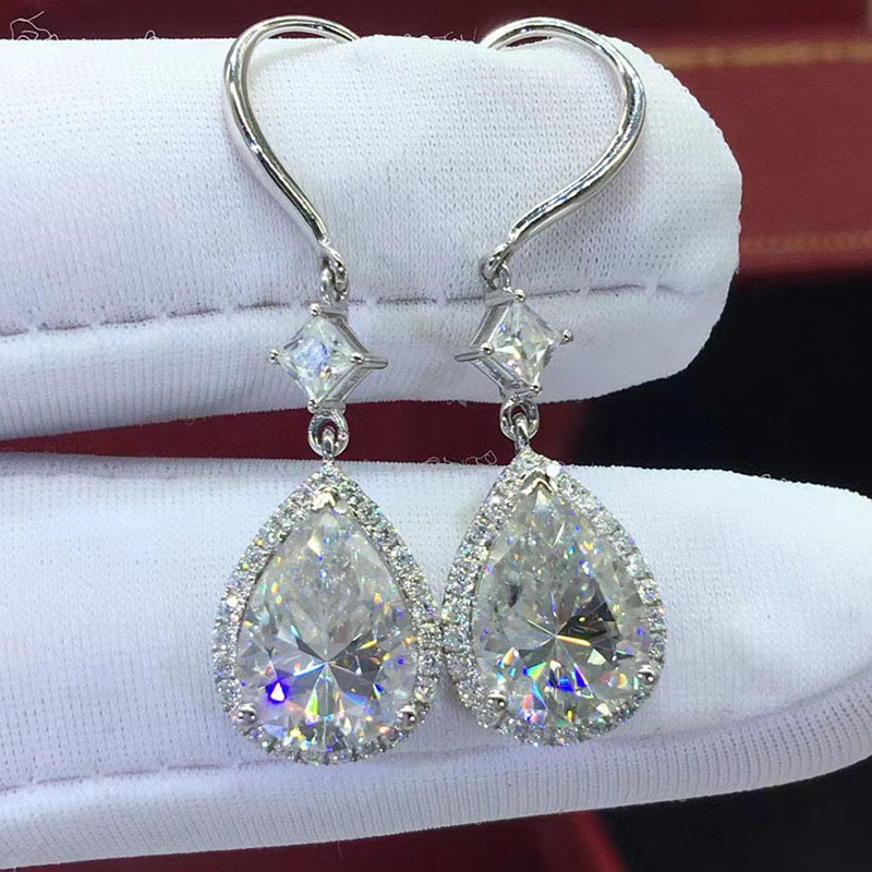 Wholesale Jewelry Fashion Ladies Pear-shaped Earrings Teardrop-shaped Full Of Diamonds Ear Hook Rectangular Earrings