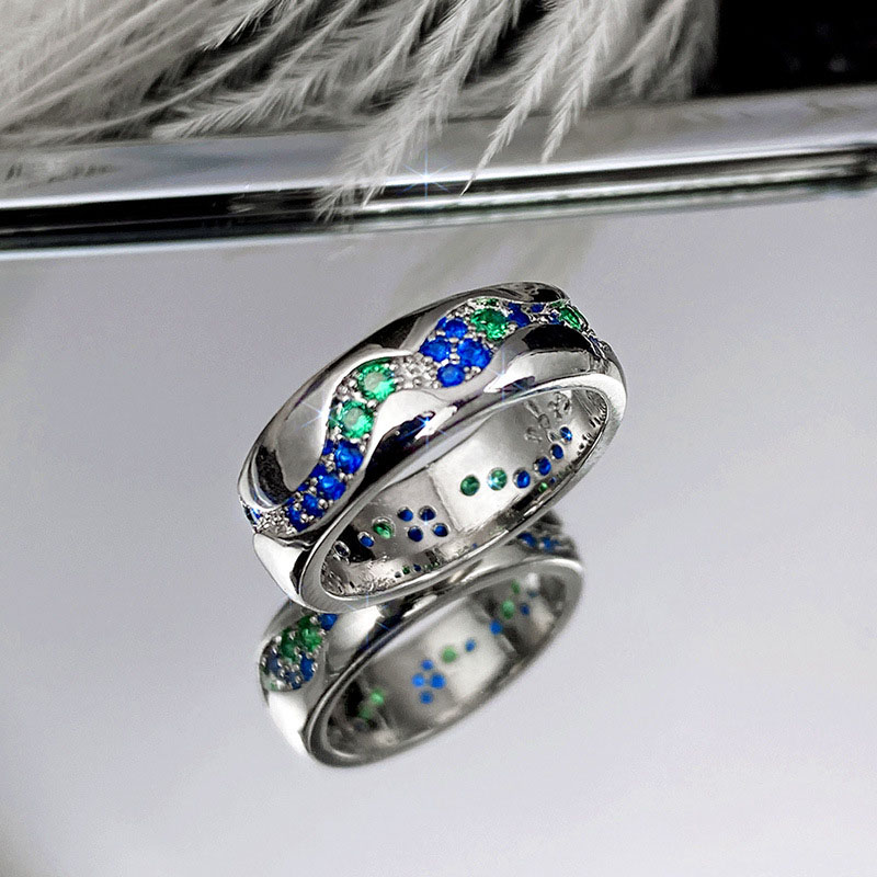 Couple Rings With Blue Green Zirconia Simple Supplier