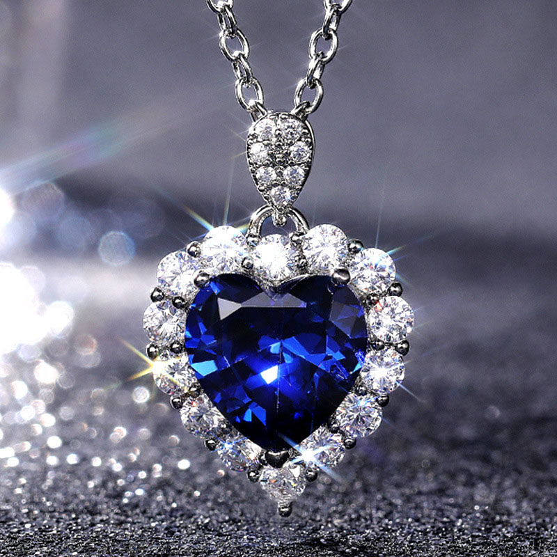 Treasure Blue Heart-shaped Necklace With Fashion Engagement Pendant Distributor