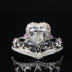 Wholesale Jewelry Heart Shaped Crown Imitation Diamond Ring Proposal