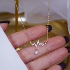 Wholesale Jewelry Ecg Necklace With Diamond Wave Heartbeat Clavicle Chain