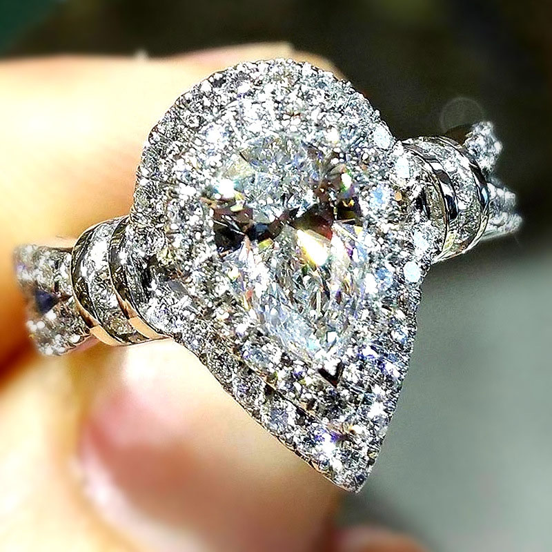 Wholesale Jewelry Proposal Engagement Pear-shaped Teardrop Full Of Diamonds Simulation Diamond Ring