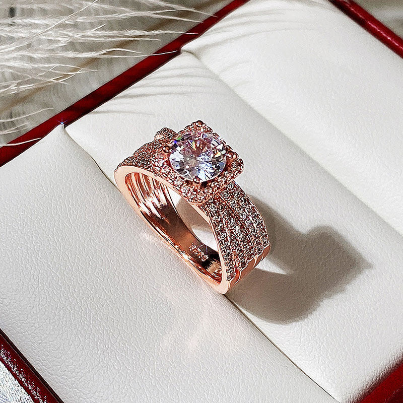 Wholesale Jewelry Rose Gold Full Diamond Wide Version Ring