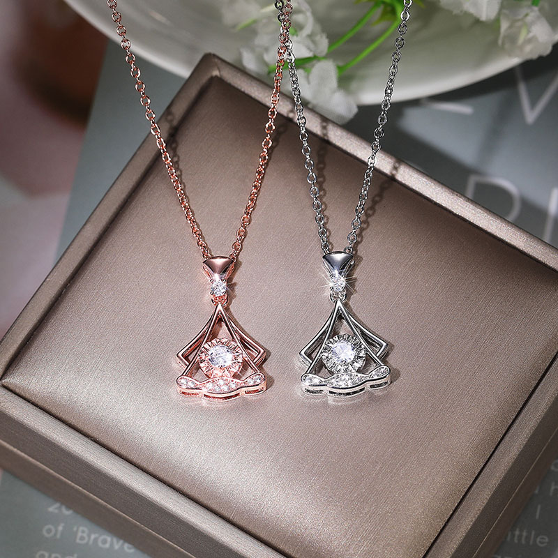 Copper Plated Rose Gold Necklace Fan-shaped Spiritual Zirconia Pendant Clasp Chain Distributor