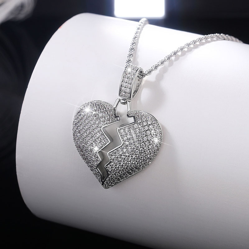 Broken Hearts Pendant Necklace Full Diamond Zirconia Supplier