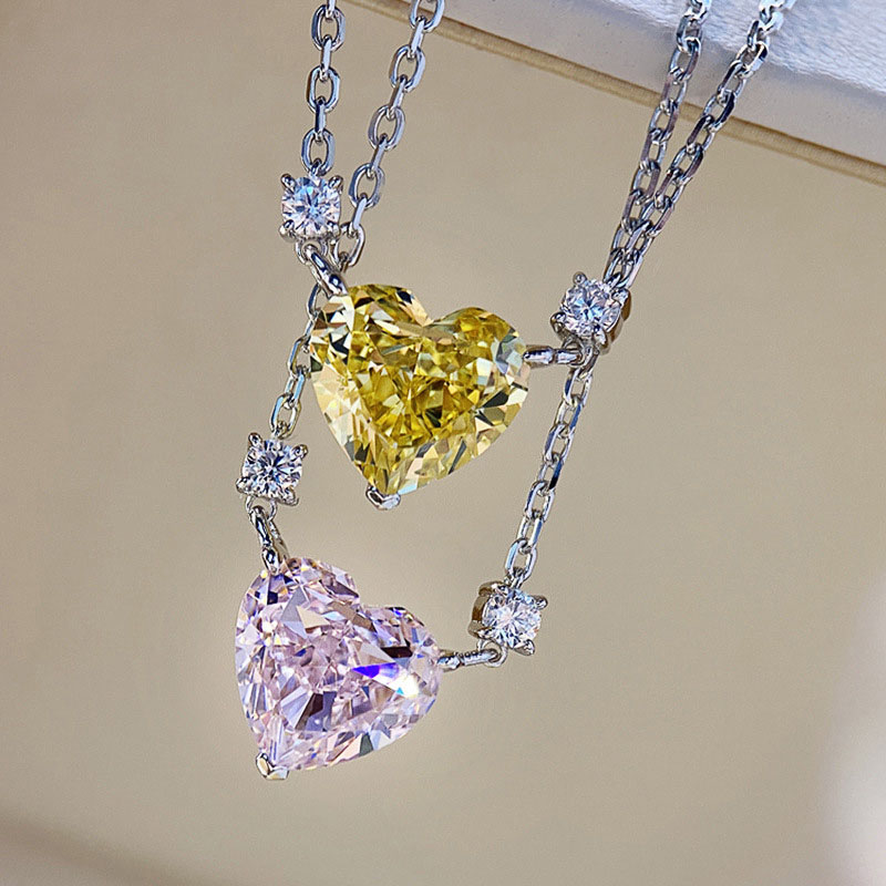 Wholesale Jewelry Heart Shaped Necklace Pink Zirconia Pendant