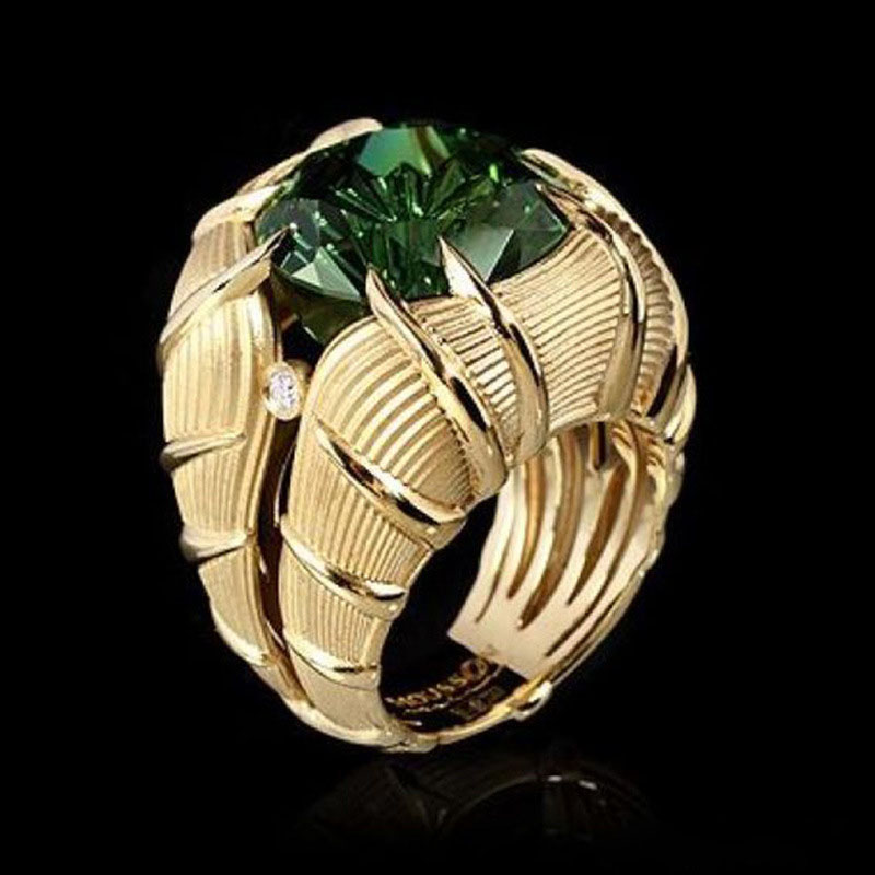 Wholesale Jewelry Popular Gold Plated Emerald Green Zirconia Diamond Ring
