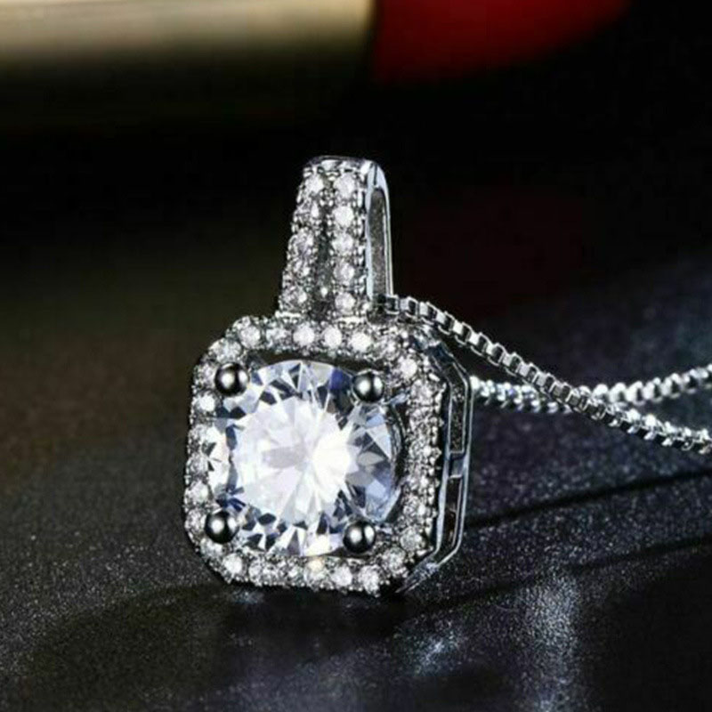 Wholesale Jewelry Minimalist Clavicle Chain Square Diamond Zircon Pendant Necklace