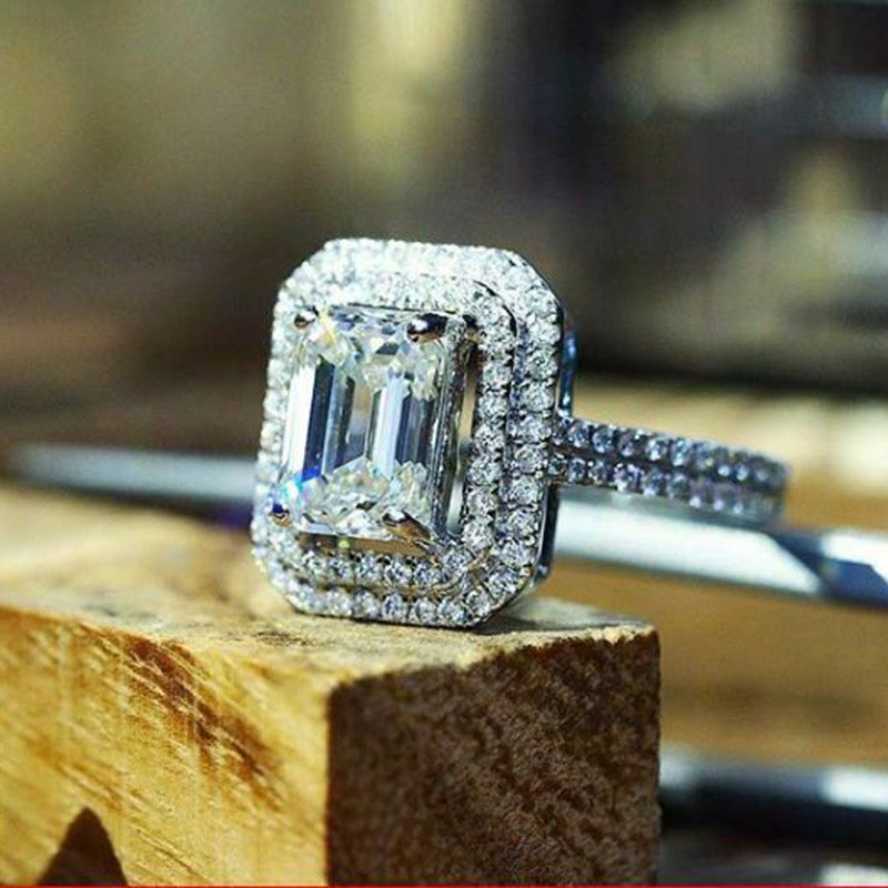 Wholesale Jewelry Simulated Rectangular Zircon Engagement Ring