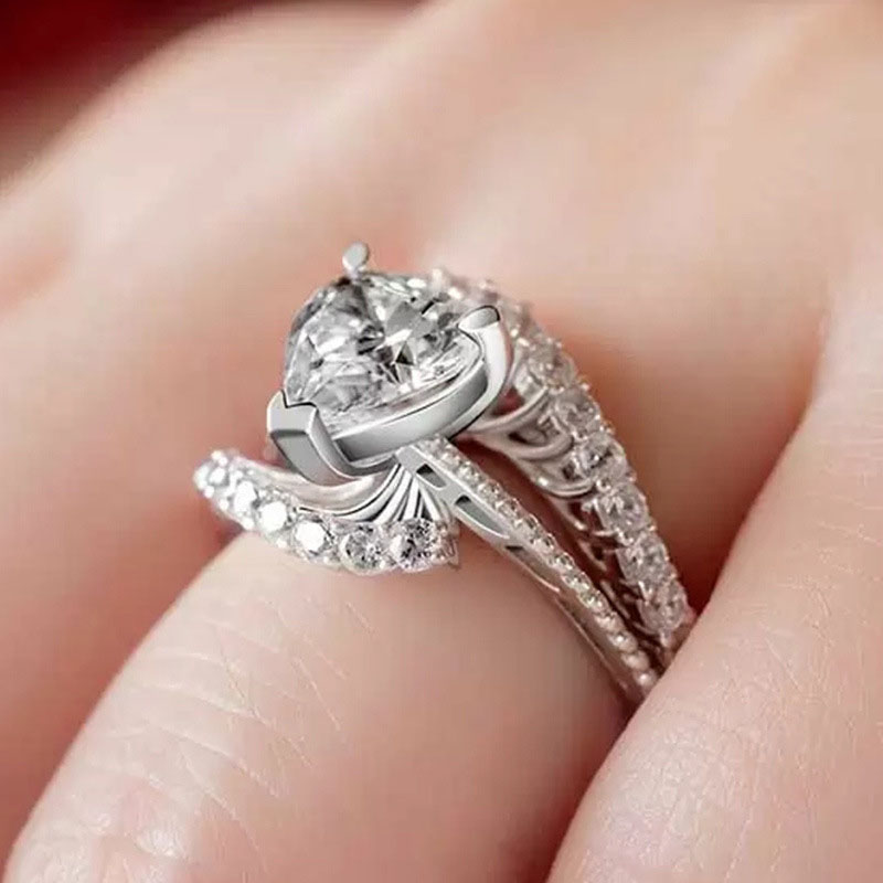 Wholesale Jewelry Creative Sweet Heart Shaped Zirconia Diamond Ring