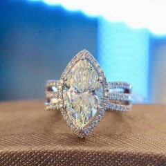 Wholesale Jewelry Luxury Sparkling Diamond 7*14mm Horse Eye Shaped Zircon Ring