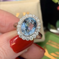 Wholesale Jewelry Brass With Aquamarine Oval Zirconia Ring Flower