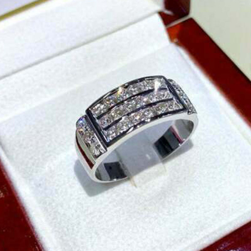 Wholesale Jewelry Luxury Full Set Three Row Zirconia Copper And White Gold Imitation Diamond Ring