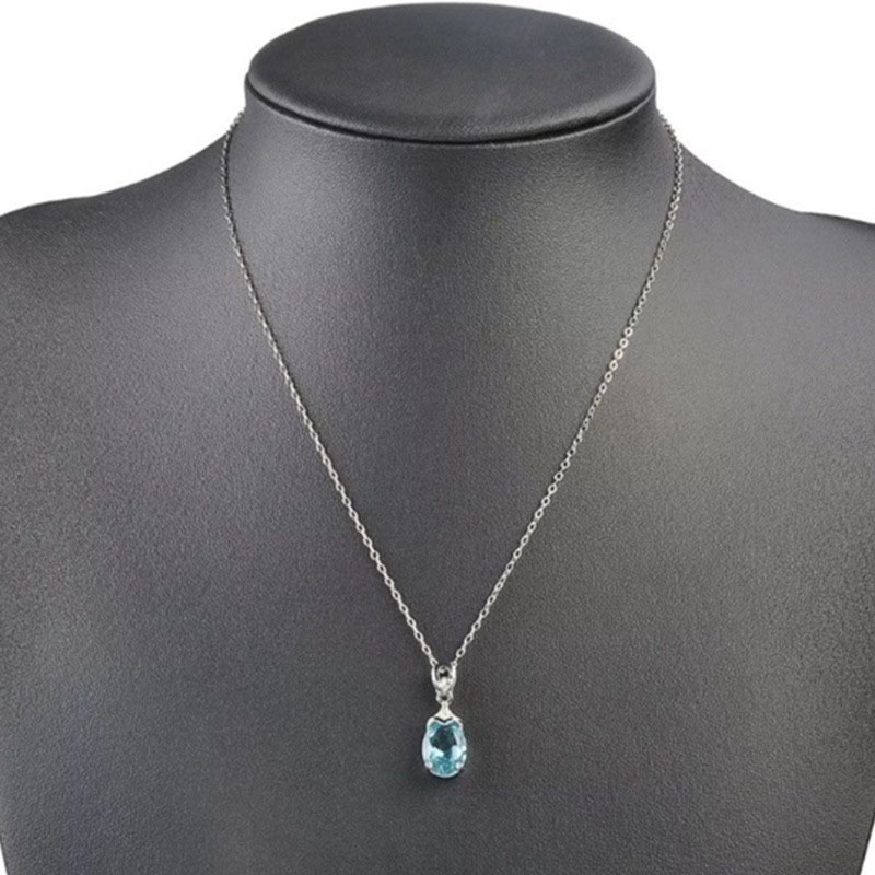 Wholesale Jewelry Simple Sea Blue Zircon Pendant Necklace