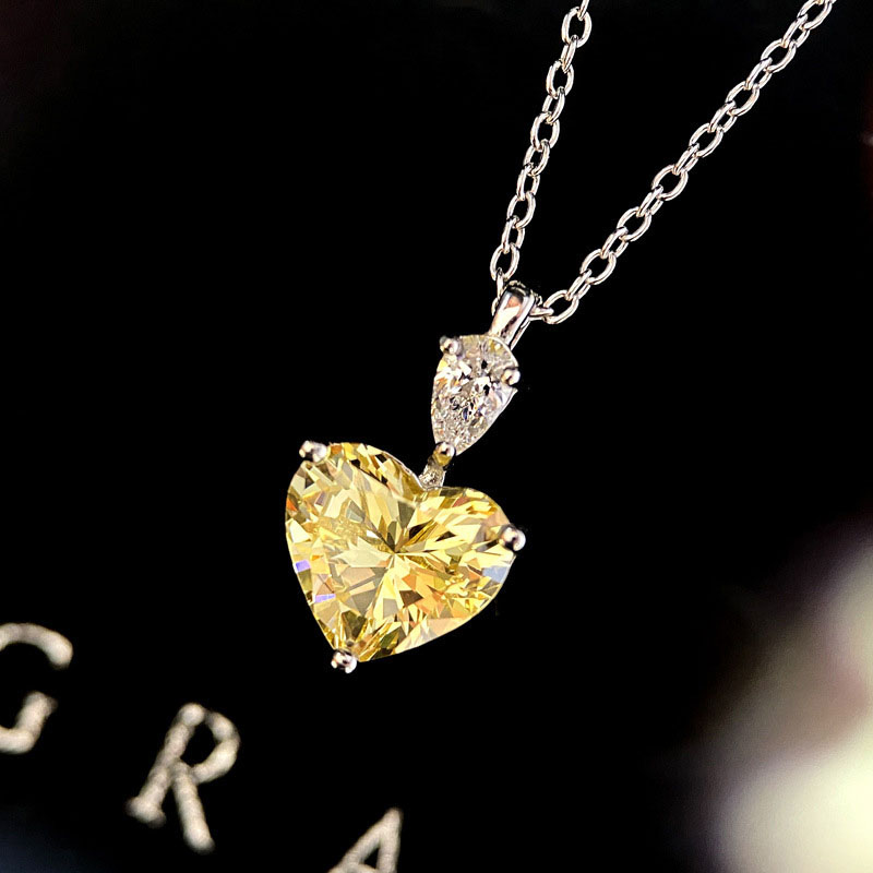 Wholesale Jewelry Temperament Niche Love Necklace Yellow Diamond Zircon Pendant