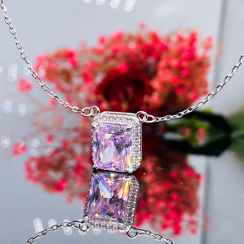 Simple Small Square Pink Zircon Necklace Simulated Yellow Diamond Pendant Supplier