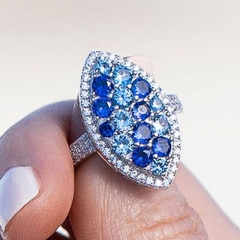 Exquisite Blue Zircon Copper And Silver Micro-set Diamond Ring Distributor