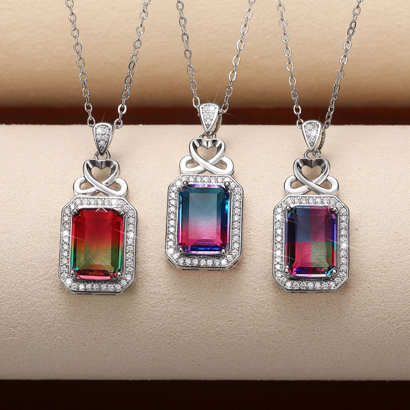 Colorful Crystal Square Zircon Pendant Necklace Supplier