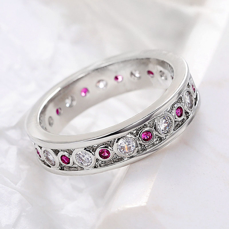 Wholesale Jewelry White Pink Diamond Zircon Single Row Ring