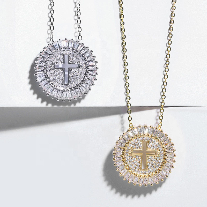 Wholesale Jewelry Brass With Full Diamond Openwork Cross Zirconia Couple Necklace