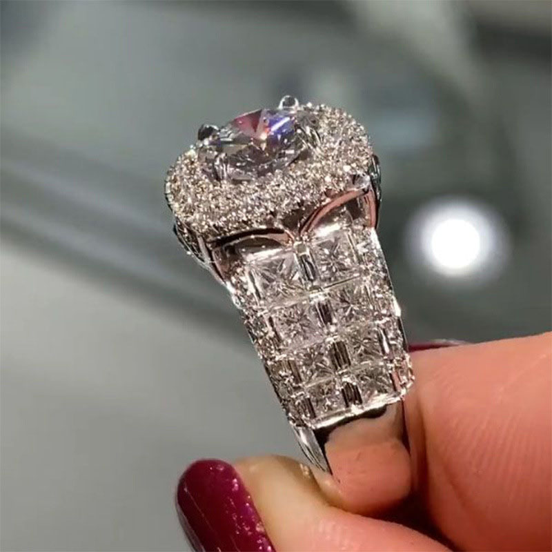 Wholesale Jewelry Copper And White Gold Plated Full Diamond Engagement Ring