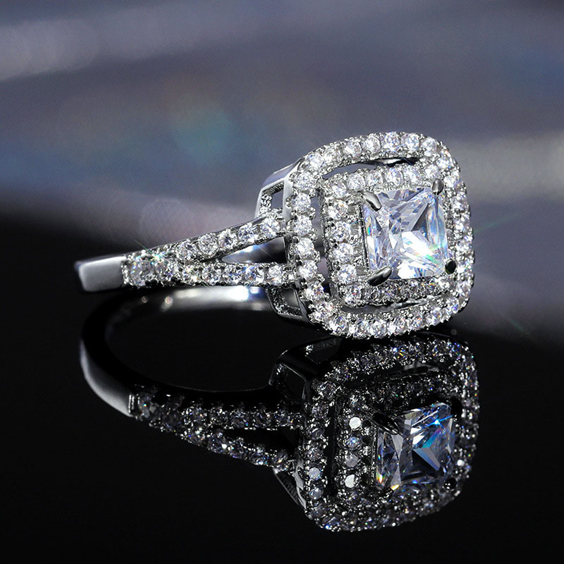 Sparkling Diamond Square Zircon Fashion Engagement Proposal Diamond Ring Distributor