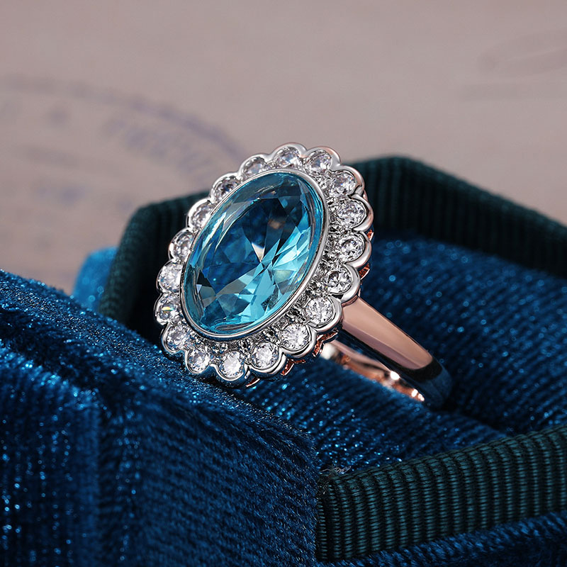 Dichroic Copper Plated Bicolor With Aquamarine Oval Zircon Ring Distributor