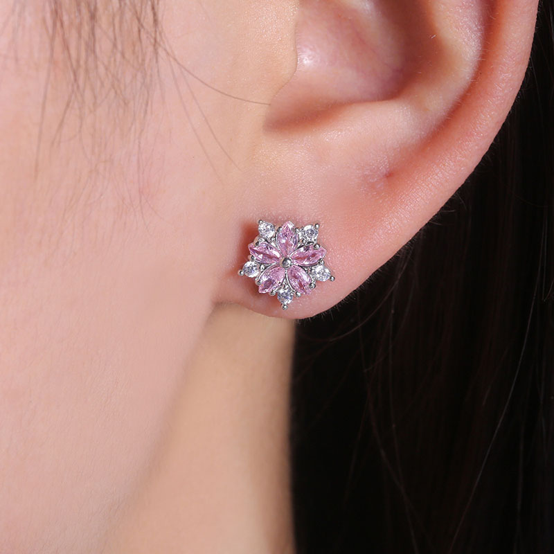 Simple Airy Floral Earrings Sweet Full Diamond Zirconia Brass Supplier