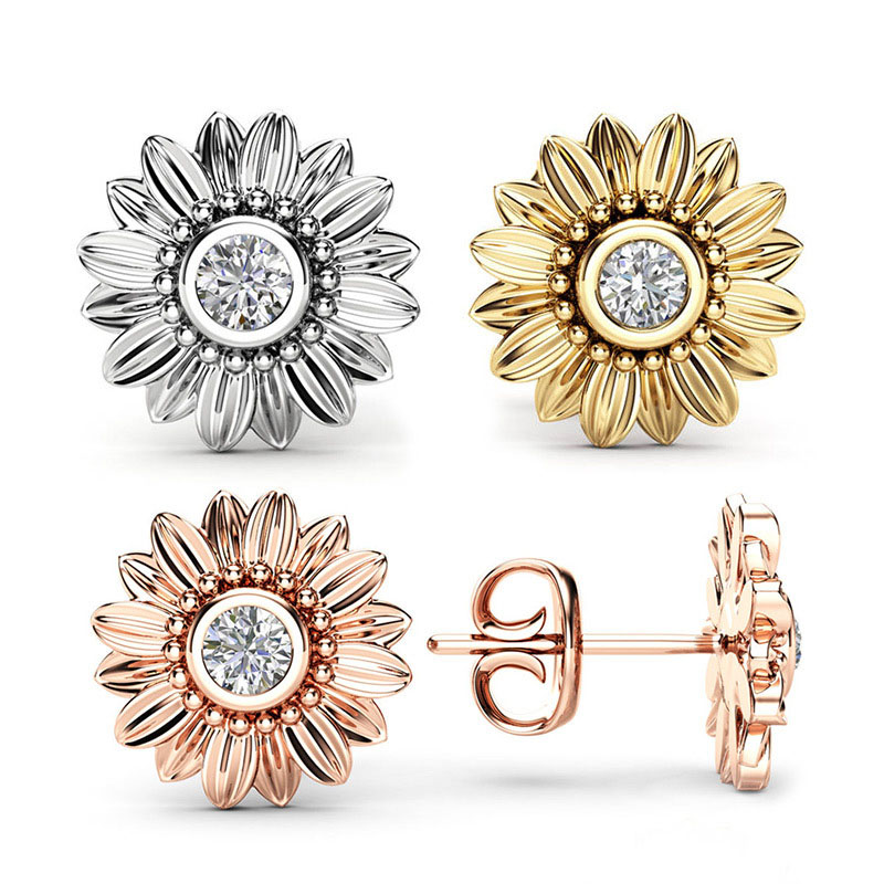 Fashion Ol Sunflower Earrings Creative Zirconia Silver Plated Gold Plated Earrings Supplier
