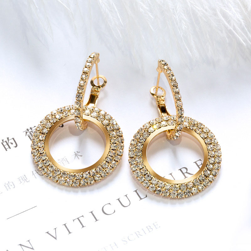 Fashion Creative Long Earrings Temperament With Diamonds Geometric Circle Earrings Supplier
