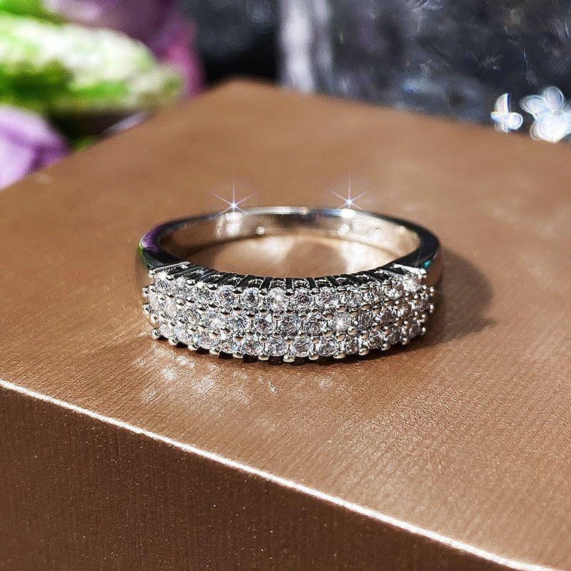 Wholesale Jewelry Simple Pave Three Rows Zirconia Ring