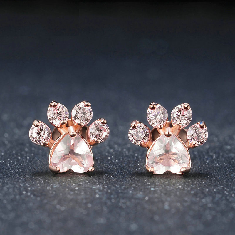 Creative Cat Claw Pink Zircon Earrings With Rose Gold Plating Supplier