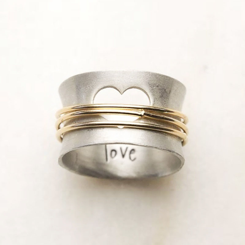 Fashion Hollow Love Love Two-tone Copper Ring Distributor