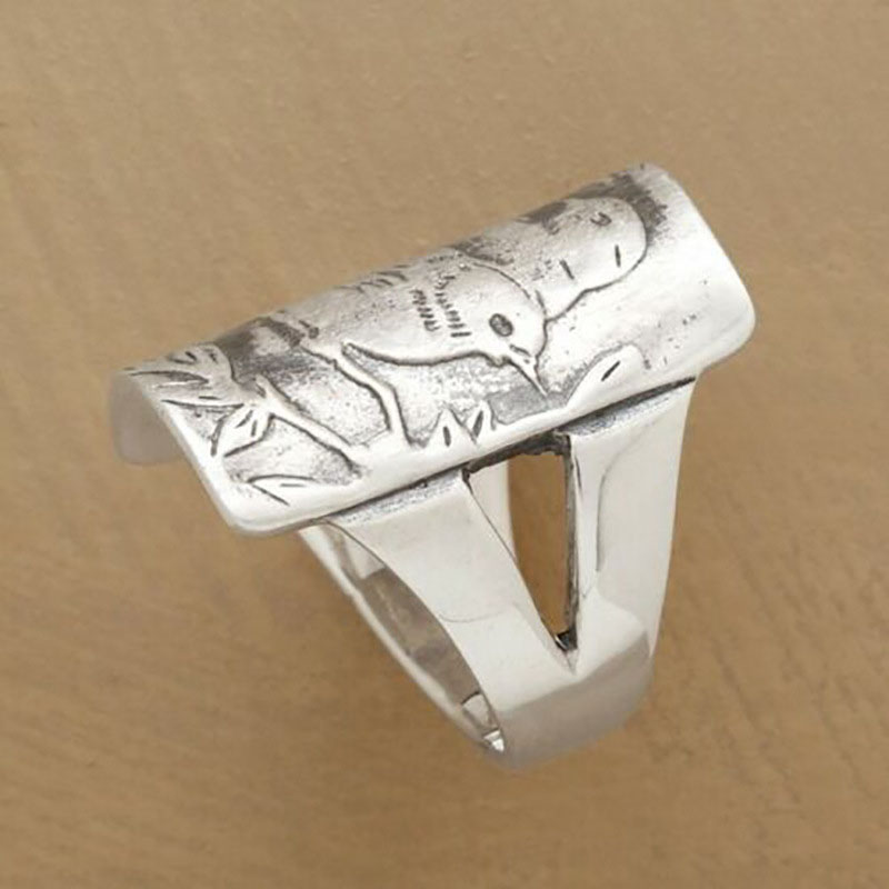 Engraved Antique Silver Bird And Bamboo Ring Vintage Distributor