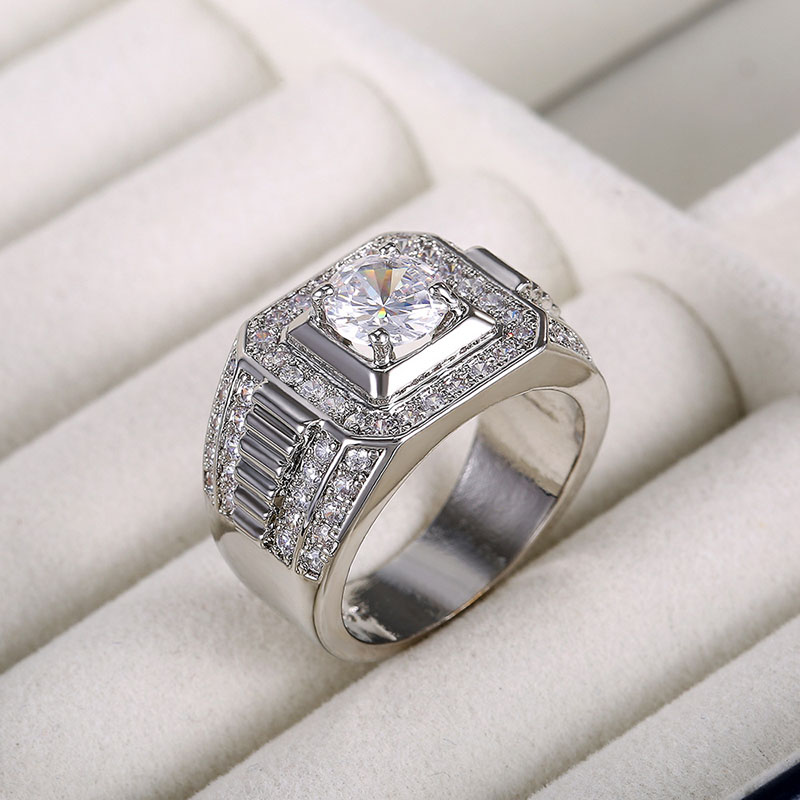 Luxury Dominant Ring Silver Plated 18k White Gold Simulated Zircon Distributor